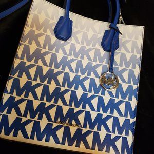 Michael Kors blue and white tote bag